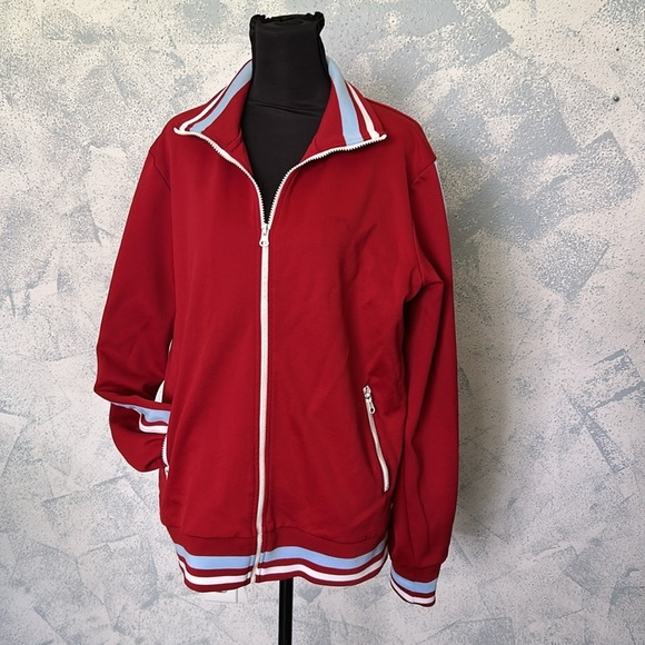 Eighty Eight Women’s Red Track Jacket with White and Blue Stripes size M - Picture 1 of 5